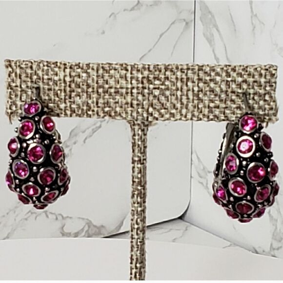 GUNMETAL Pink Crystal Polka-dot Earrings - Picture 2 of 5